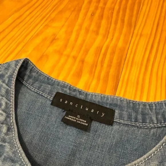 Sanctuary Denim Short Sleeve Sash Belt Blue Jean Mini Dress Women’s SMALL - Picture 4 of 9